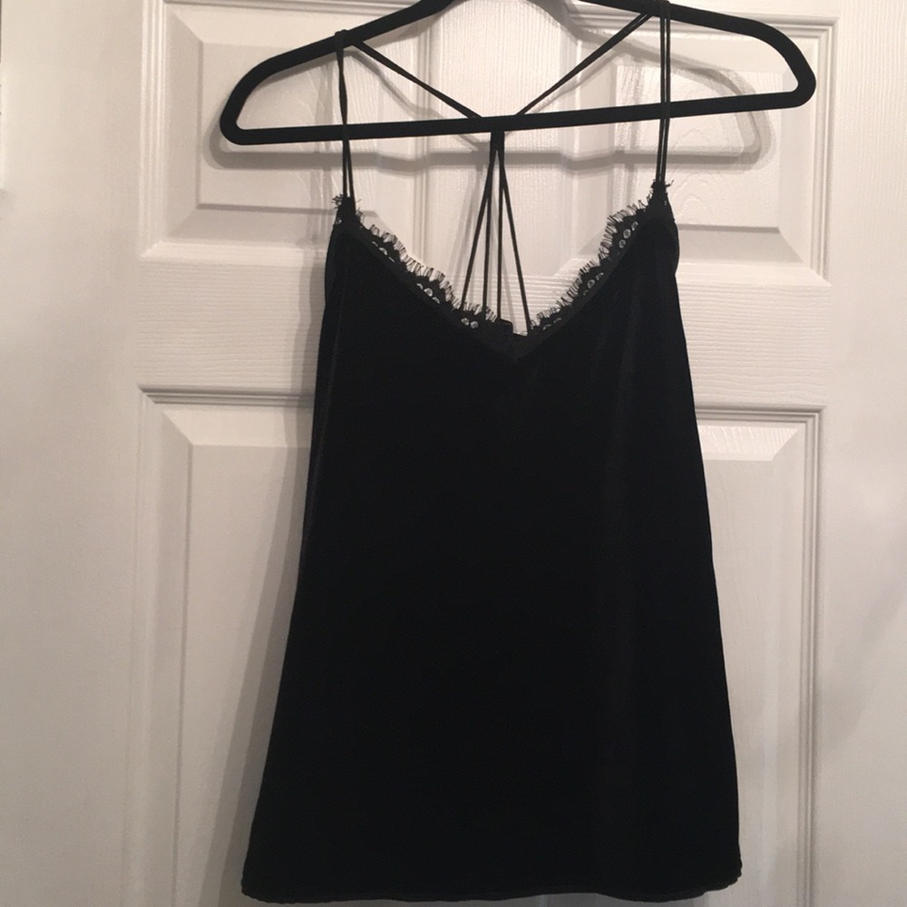 Black lace trim velvet tank